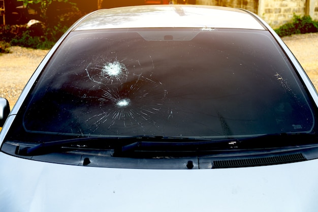 Crash windshield glass of car