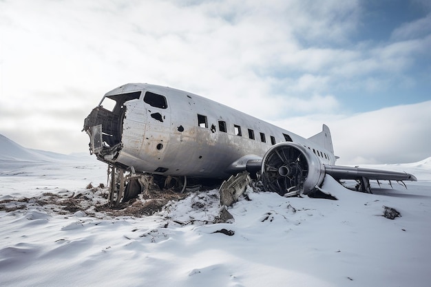 Crashed Plane in the Snow Iceland Generative Ai