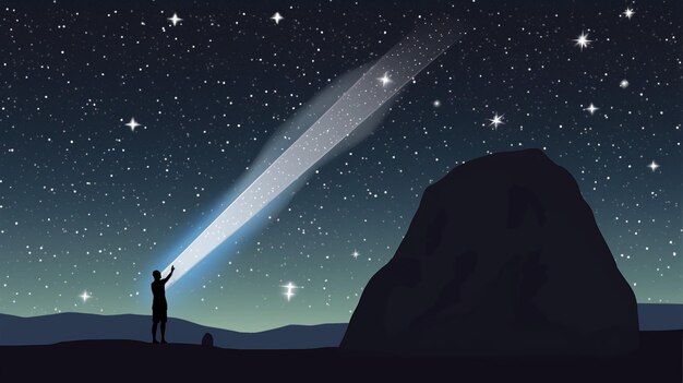 Фото Метеорит, падающий в ночное небо