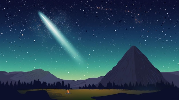 Crashing Meteorite in Night Sky