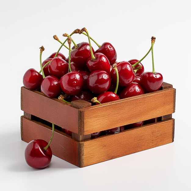 Crate of Cherries on White