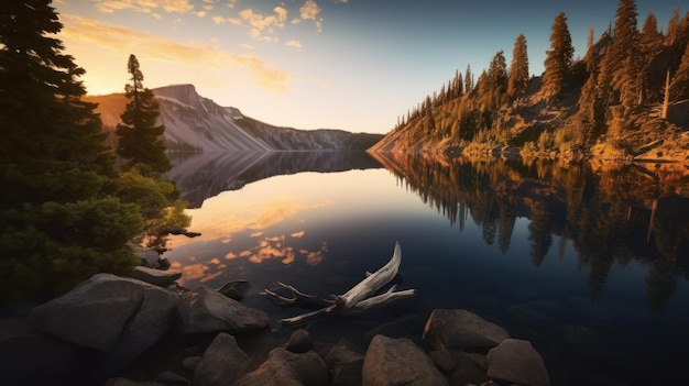 Crater Lake Reflecting Stunning Sunset