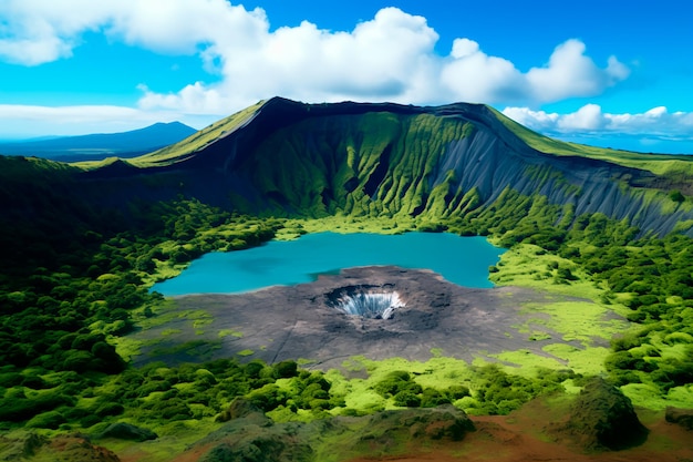 A crater of volcano a volcano crater a water crater of volcano AI generated