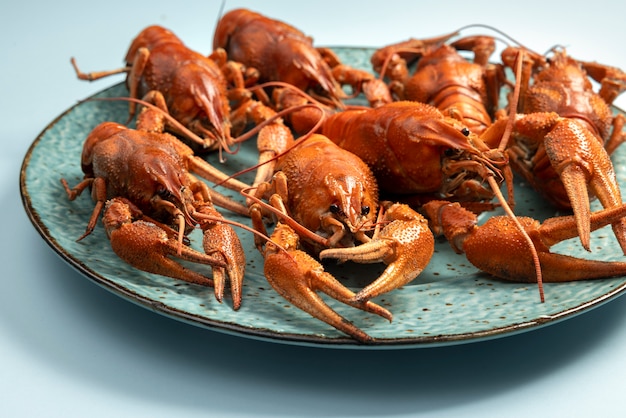 Crawfish in blue dish