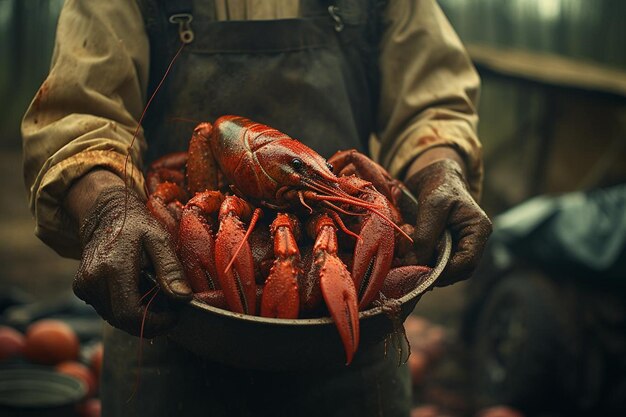 Photo crawfish in hand closeup crawfish picture photography