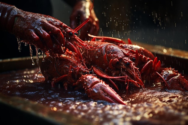 Photo crawfish peeling process closeup crawfish picture photography