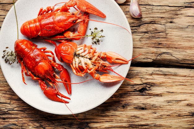 Crawfish on wooden background