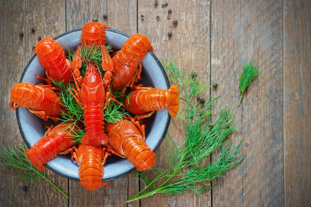 Crawfish on wooden table