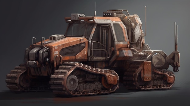 Crawler excavator on a gray background