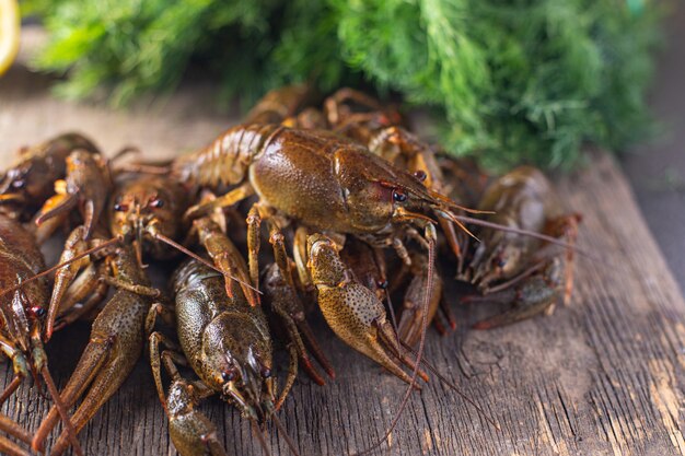 crayfish fresh ready to cook raw product meal snack on the table copy space food background rustic