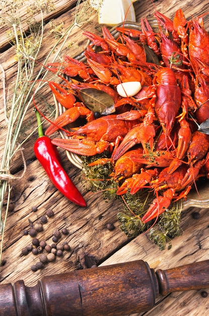 Crayfish in a metal dish