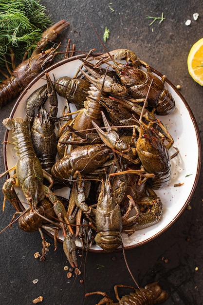 crayfish raw fresh seafood meal snack on the table copy space food background rustic