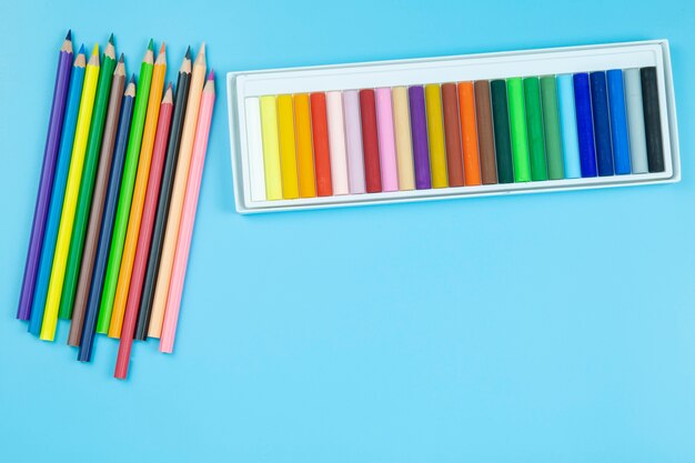 Photo crayon on blue background pastel style