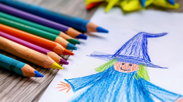 Фото Рисунок детского волшебника карандашом на белом фоне