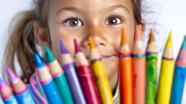 Crayon Line Drawing of a Child on White Background Generative AI