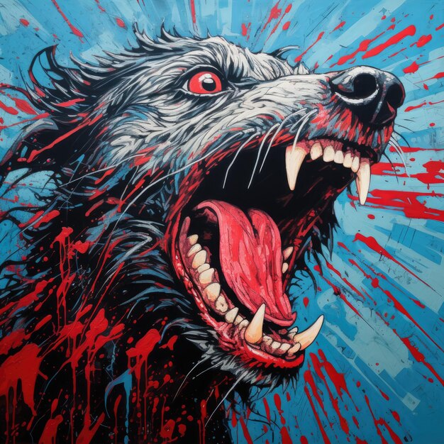 Crazy barking dog furious mad portrait expressive illustration artwork oil painted sketch tattoo