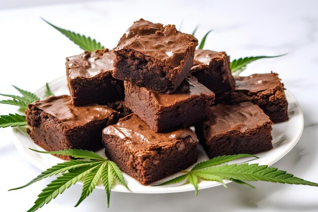 Crazy brownies with cannabis leaves