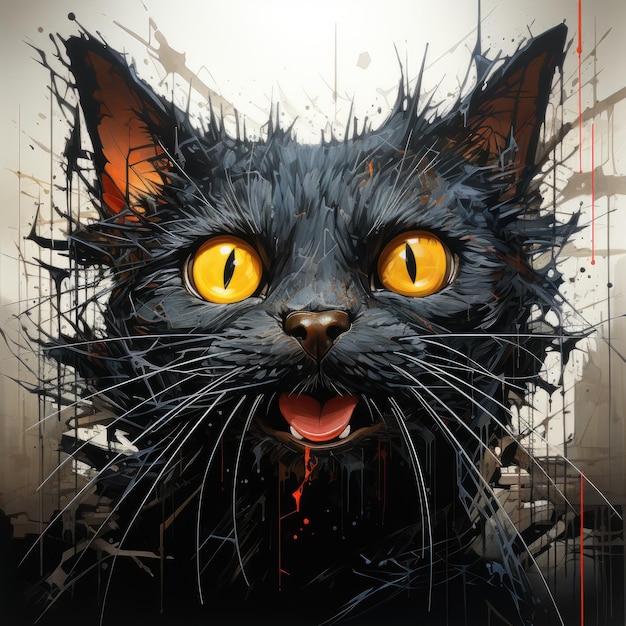 crazy cat kitty furious mad portrait expressive illustration artwork oil painted sketch tattoo