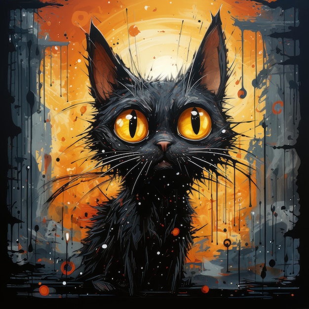 Сумасшедший кот котенок в ярости безумный портрет выразительная иллюстрация  произведение искусства нарисованный маслом эскиз татуировки | Премиум Фото