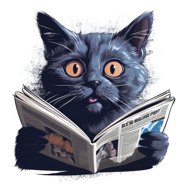 Crazy Cat Reading Newspaper Hilarious TShirt Vector Design in 2D