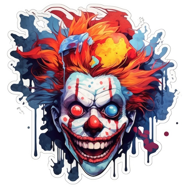 crazy clown tattoo sticker illustration Halloween scary creepy horror crazy devil