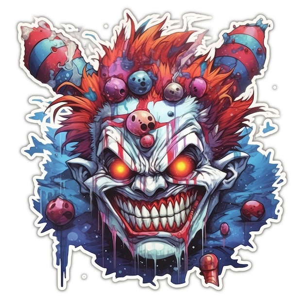 Сумасшедший клоун татуировка иллюстрация Хэллоуин страшный жуткий ужас сумасшедший дьявол