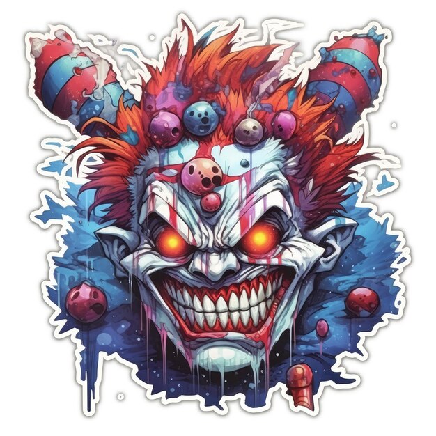 crazy clown tattoo sticker illustration Halloween scary creepy horror crazy devil