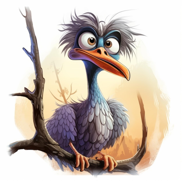 Crazy Emu Cartoon geanimeerde vogel personage illustratie