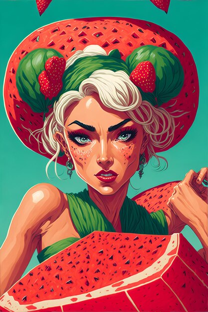 Crazy fruit girls illustration for design works project decor wallart wallpaper