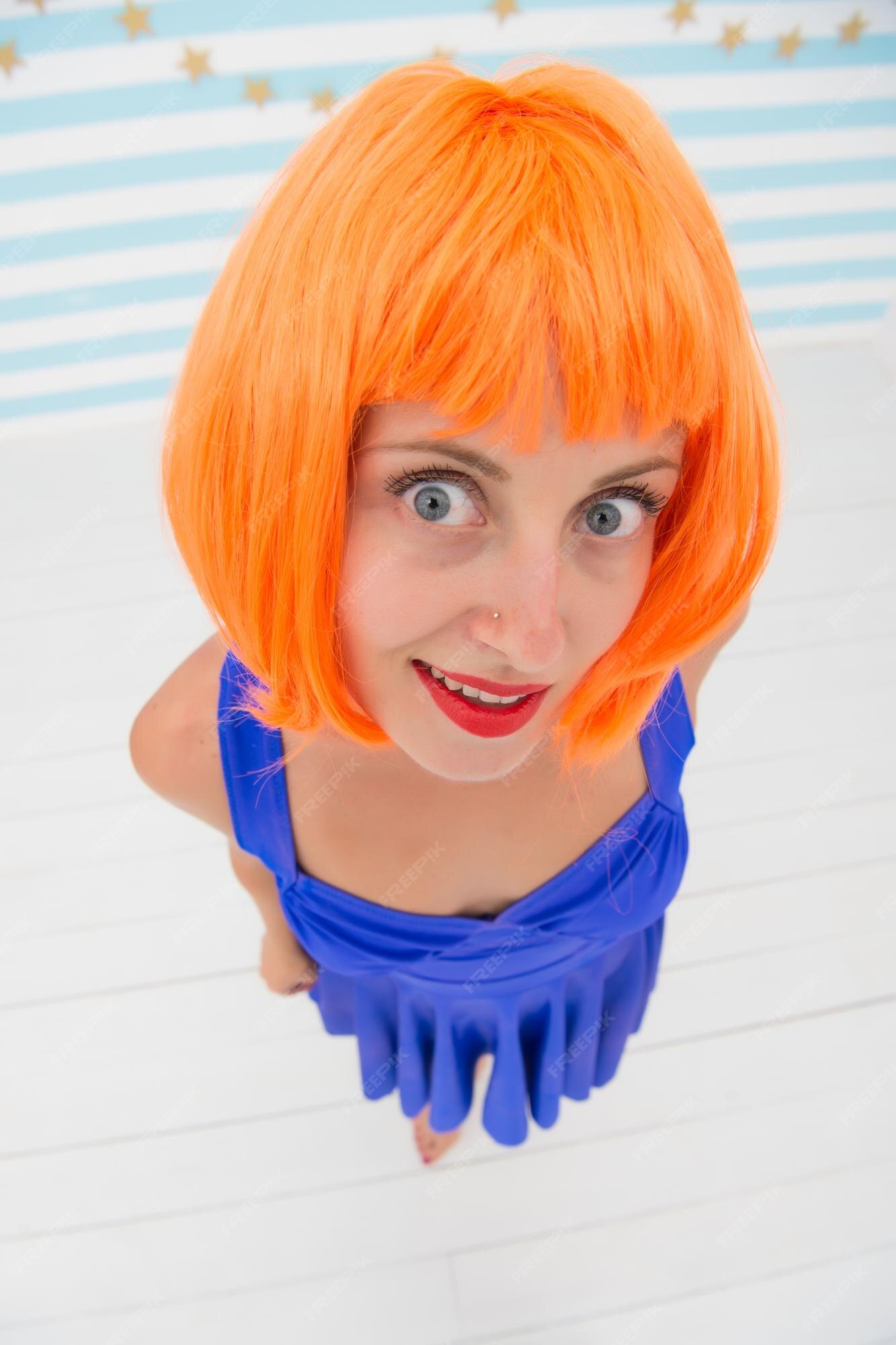 Premium Photo | Crazy girl advertising her orange hairstyle time for new haircut hairstyle advertising for hairdresser salon crazy girl has very big eyes and red lips hair ring at hairdresser prefect Premium Photo | Crazy girl advertising her orange hairstyle time for new haircut hairstyle advertising for hairdresser salon crazy girl has very big eyes and red lips hair ring at hairdresser prefect