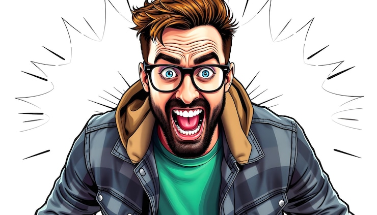 Photo crazy hipster guy emotions collage in magazine style with happy emotions discount sale season