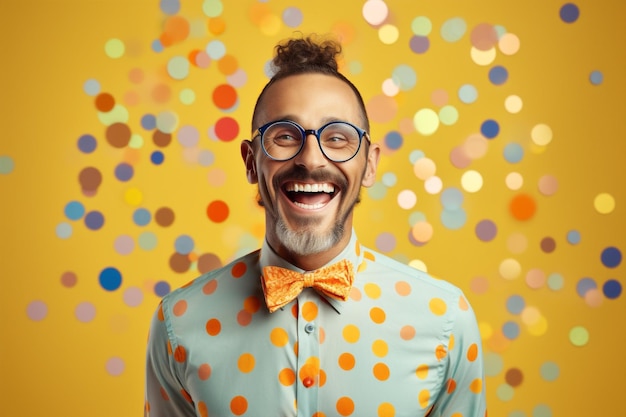 Photo crazy man trendy background casual face dots polka style fashion caucasian concept hipster humor smiling adult