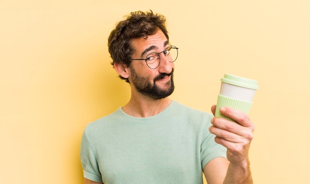 Crazy man with take away coffee