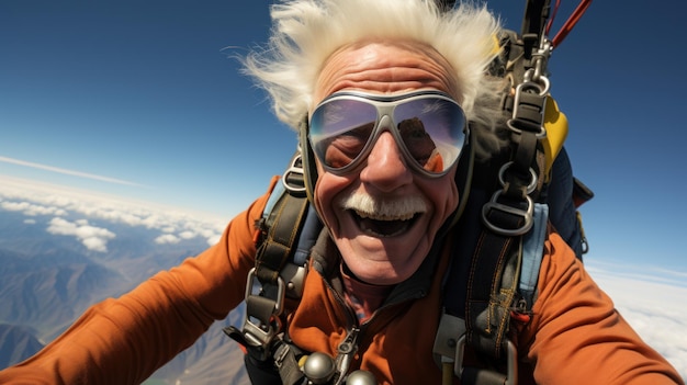 Crazy old woman practicing sky diving