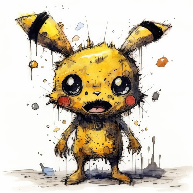 louco Pikachu esboço caricatura acidente vascular encefálico rabisco  ilustração vetor mão desenhado mascote clipart 30036285 Foto de stock no  Vecteezy