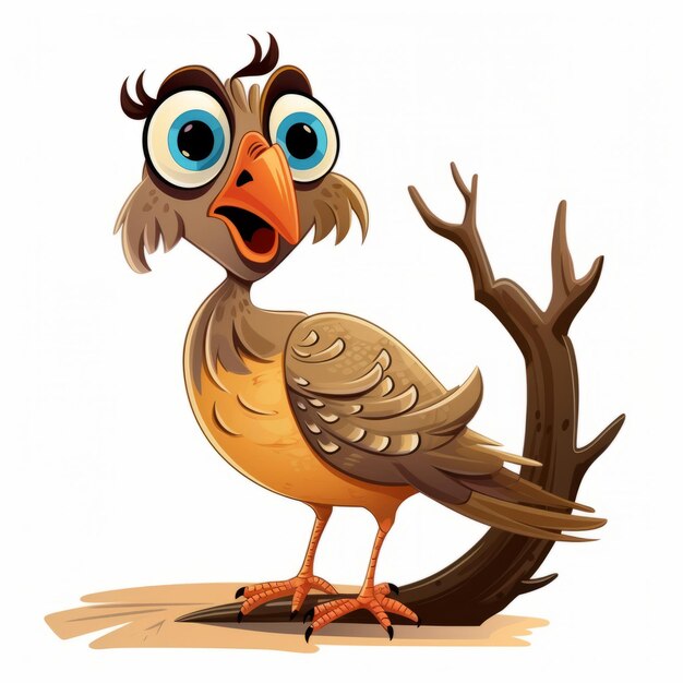 Crazy Quail Cartoon afbeelding grappig karakter op tak