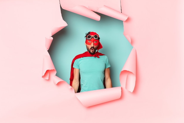 crazy  super hero man. shocked or surprised expression
