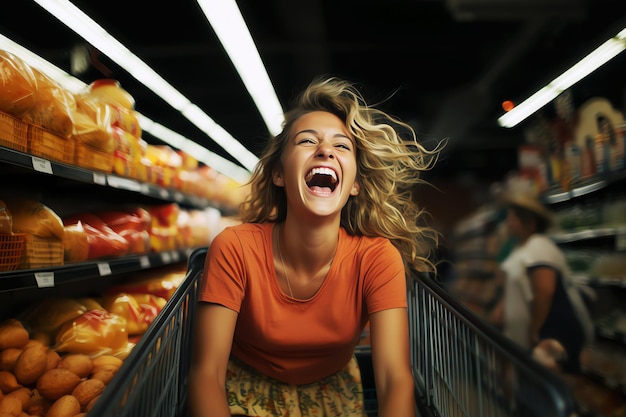 crazy woman in supermarket AI generated image