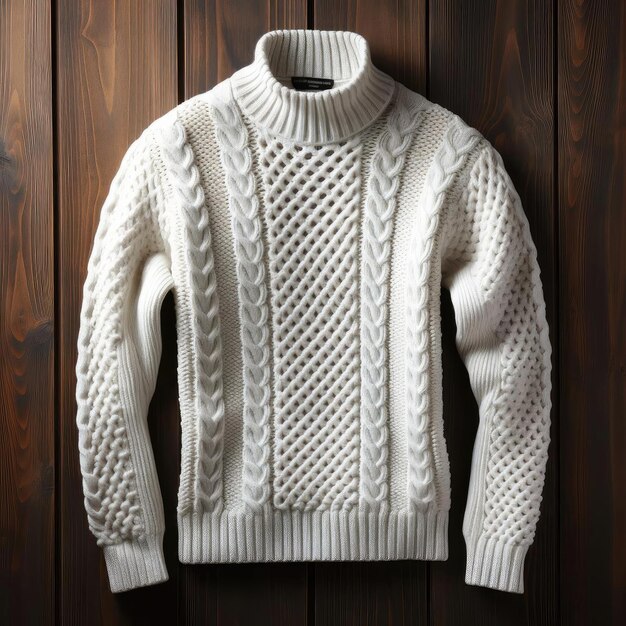 Cream cable knit mock neck sweater
