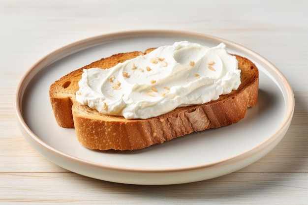 Cream cheese on toasted bread white background selective focus