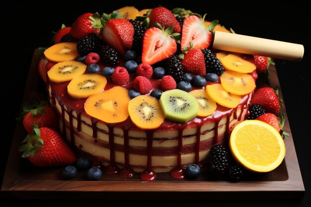 Foto fetta di torta ricoperta di crema e polvere di cacao su una tavola di marmo