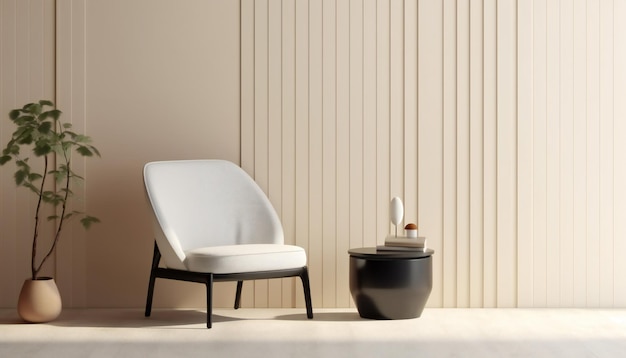 Cream colour wall panels and a side table in a minimalistic