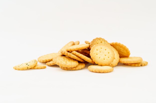 Cream cookies on white background