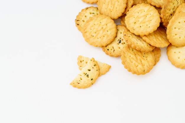 Cream cookies on white background