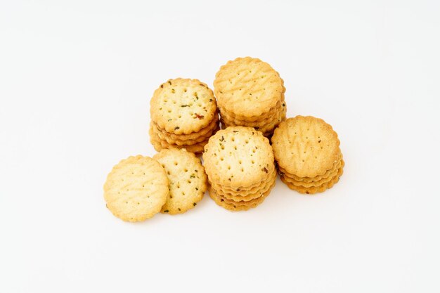 Cream cookies on white background