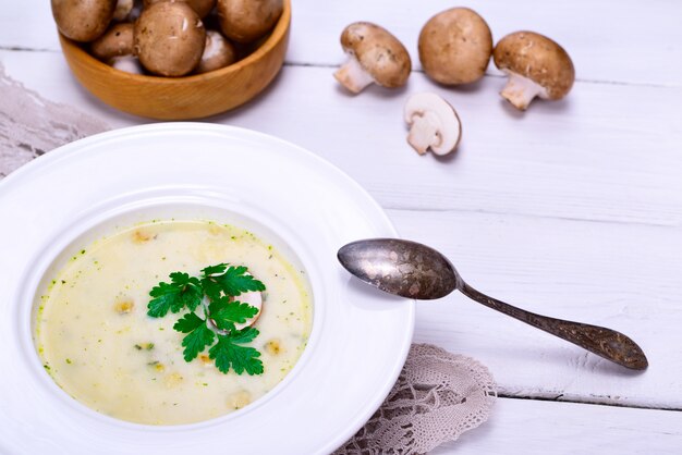 Cream mushroom soup of fresh champignons 