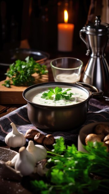 キノコのクリームスープは、基本のルーをクリームや牛乳で薄めたシンプルなタイプのスープです