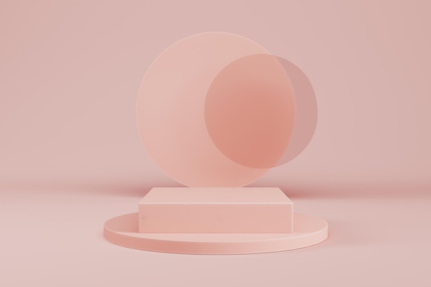 Cream pink color pedestal with abstract shape geometry on pastel background for product display