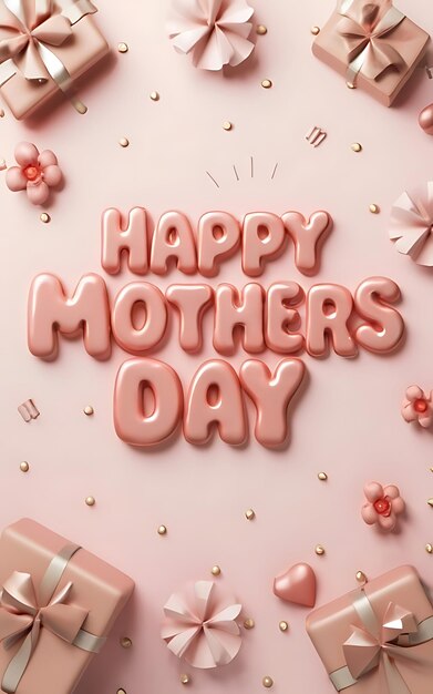 Cream Pink Decorative Mothers Day 3d render typography illustration