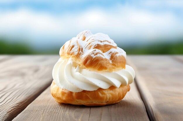 Cream puff on wooden background Cream puff food